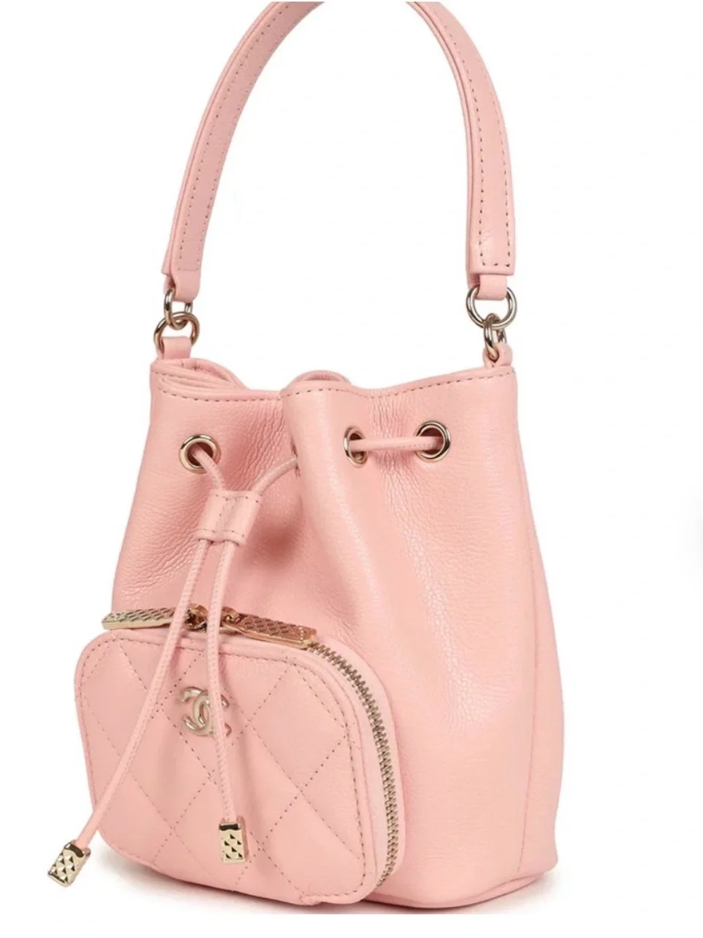 CHANEL 2025 NWT Pink Quilted Mini Bucket Bag with Gold Hardware
